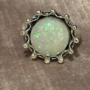 Faux Opal Crown Ring Size 6